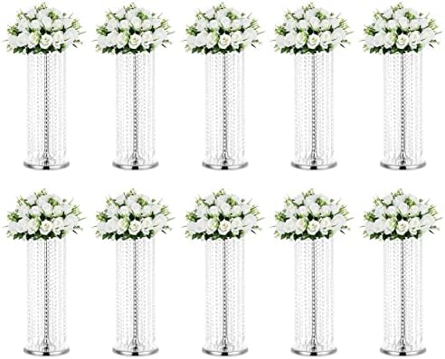 Wedding Centerpieces Flower Vases: 23.6” Tall, Silver, 10 Pcs in Silver