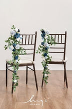 Wedding Chair Decorations Dusty Blue Navy Aisle Pew Flowers, alternate view 2