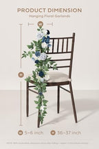 Wedding Chair Decorations Dusty Blue Navy Aisle Pew Flowers, alternate view 3