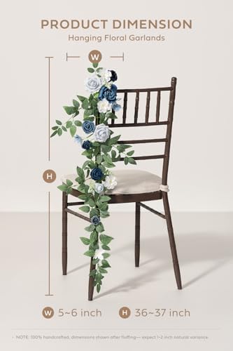 Wedding Chair Decorations Dusty Blue Navy Aisle Pew Flowers, alternate view 3