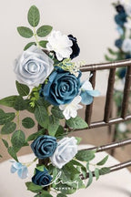 Wedding Chair Decorations Dusty Blue Navy Aisle Pew Flowers, alternate view 4
