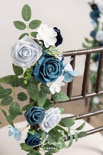Wedding Chair Decorations Dusty Blue Navy Aisle Pew Flowers, alternate view 4