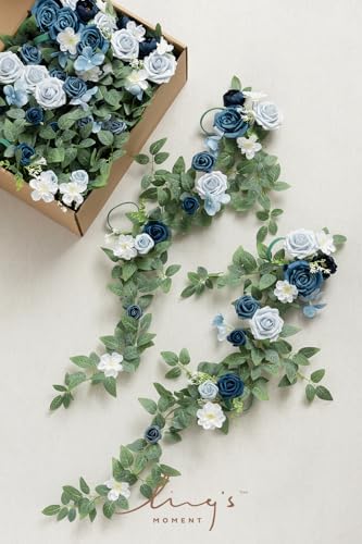 Wedding Chair Decorations Dusty Blue Navy Aisle Pew Flowers, alternate view 6