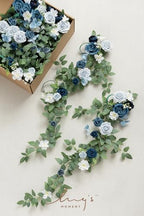 Wedding Chair Decorations Dusty Blue Navy Aisle Pew Flowers, alternate view 6