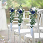 Wedding Chair Decorations Set of 6, Dusty Blue Flowers Wedding Aisle Decor Pew Flowers with Chiffon Ribbons for, alternate