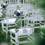 Wedding Chair Decorations Set of 6, Dusty Blue Flowers Wedding Aisle Decor Pew Flowers with Chiffon Ribbons for, alternate
