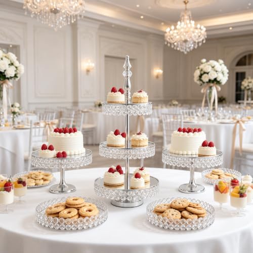 Wedding Crystal Cake Stand, 5 Pcs Round Crystal Dessert Display Stand in Gold, alternate view 3
