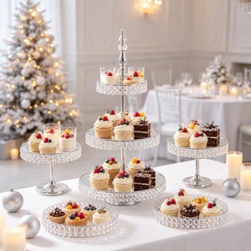Wedding Crystal Cake Stand, 5 Pcs Round Crystal Dessert Display Stand in Gold, alternate view 6
