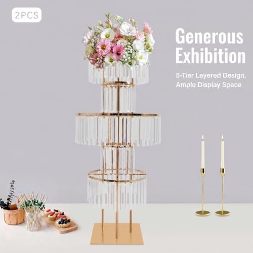 Wedding Crystal Centerpiece Flower Stand 5-Tier Acrylic Iron Floral Display, alternate view 3