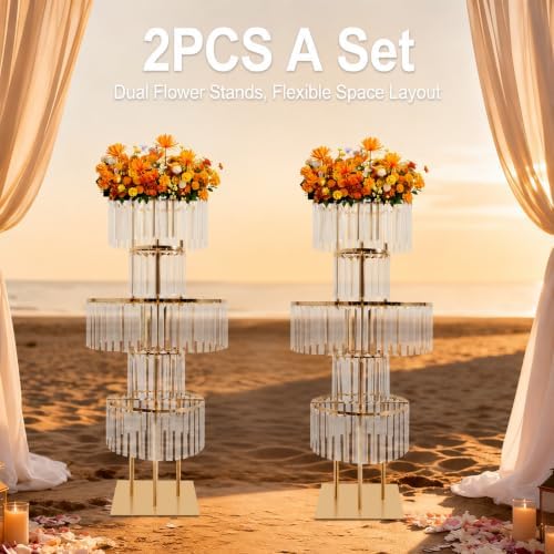 Wedding Crystal Centerpiece Flower Stand 5-Tier Acrylic Iron Floral Display, alternate view 6