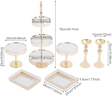 Wedding Crystal Dessert Display Stand, 7 Pcs Round Metal Cupcake Tray, Crystals Cake Stands Decoration, Elegant, alternate
