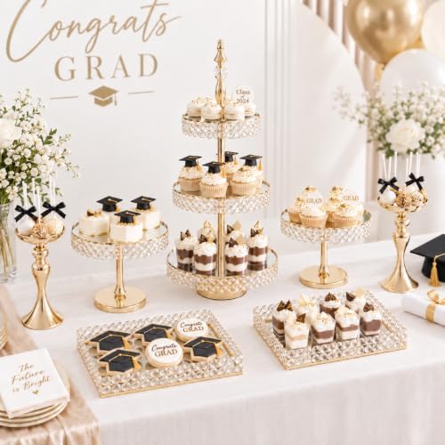 Wedding Crystal Dessert Display Stand, 7 Pcs Round Metal Cupcake Tray, Crystals Cake Stands Decoration, Elegant, alternate