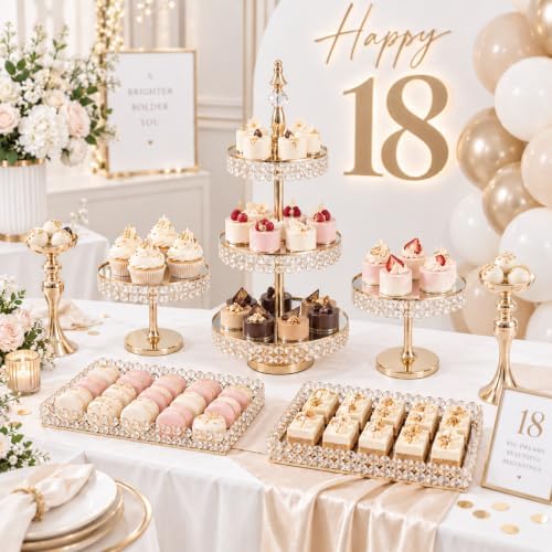 Wedding Crystal Dessert Display Stand, 7 Pcs Round Metal Cupcake Tray, Crystals Cake Stands Decoration, Elegant, alternate