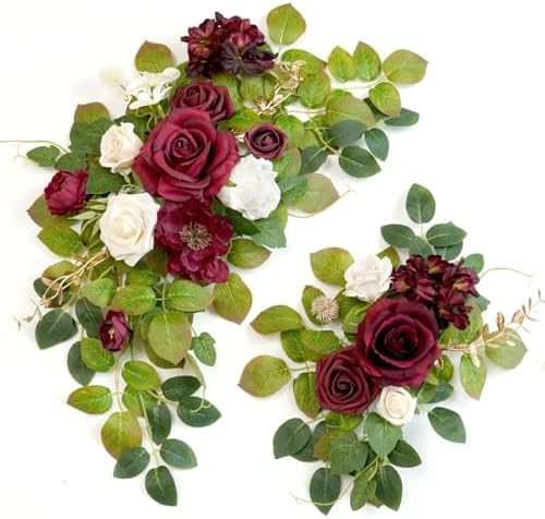 Wedding Decor (Pack of 2) Welcome Sign Flower Backdrop Garland for Ceremony Reception Wall Easel Home Decoration