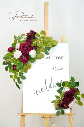 Wedding Decor (Pack of 2) Welcome Sign Flower Backdrop Garland for Ceremony Reception Wall Easel Home Decoration, alternate