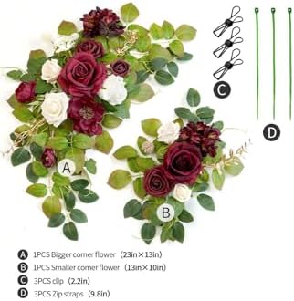 Wedding Decor (Pack of 2) Welcome Sign Flower Backdrop Garland for Ceremony Reception Wall Easel Home Decoration, alternate