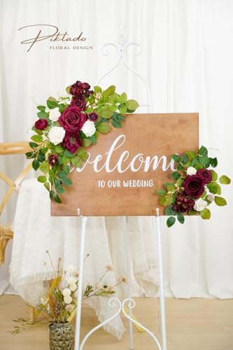 Wedding Decor (Pack of 2) Welcome Sign Flower Backdrop Garland for Ceremony Reception Wall Easel Home Decoration, alternate