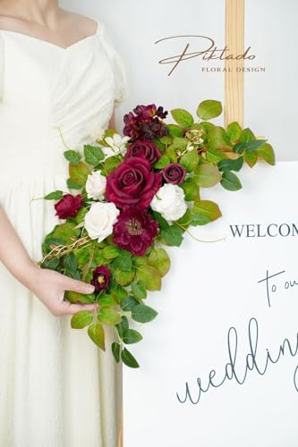 Wedding Decor (Pack of 2) Welcome Sign Flower Backdrop Garland for Ceremony Reception Wall Easel Home Decoration, alternate