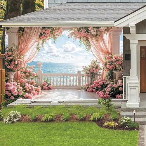 Wedding Floral Backdrop Arch Door Decoration Bridal Flower Wall Party Backdrop with Blue Sky Design Photo Prop, alternate