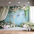 Wedding Floral Backdrop for Women Bridal Shower Flower Wall Decoration Window Scenery Green Leaves Aesthetic, alternate view