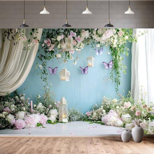 Wedding Floral Backdrop for Women Bridal Shower Flower Wall Decoration Window Scenery Green Leaves Aesthetic, alternate view