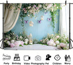 Wedding Floral Backdrop for Women Bridal Shower Flower Wall Decoration Window Scenery Green Leaves Aesthetic, alternate view