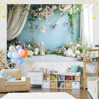Wedding Floral Backdrop for Women Bridal Shower Flower Wall Decoration Window Scenery Green Leaves Aesthetic, alternate view