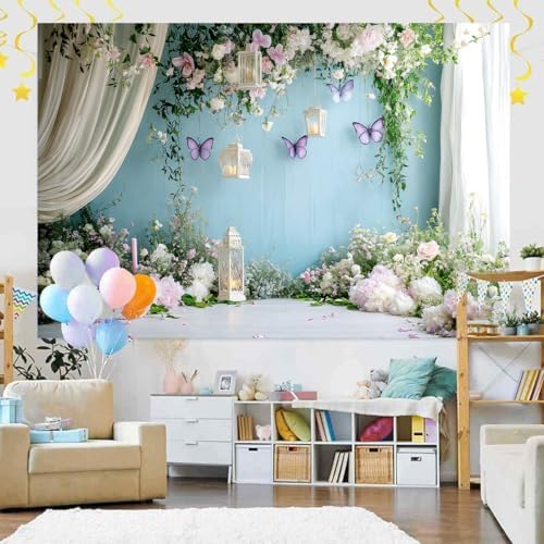 Wedding Floral Backdrop for Women Bridal Shower Flower Wall Decoration Window Scenery Green Leaves Aesthetic, alternate view