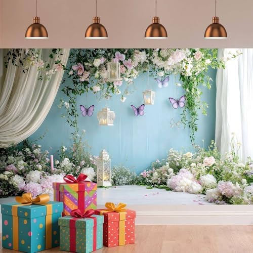 Wedding Floral Backdrop for Women Bridal Shower Flower Wall Decoration Window Scenery Green Leaves Aesthetic, alternate view