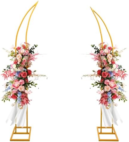 Wedding Flower Arch Stand Gold Half Arch 2pc Curved Backdrop Stand 6.2&6.9 Ft For Wedding Ceremony Bridal Shower