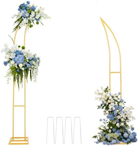 Wedding Flower Arch Stand Kit, 6.9FT & 6.2FT Balloon Moon Arch Backdrop Stand Metal Half Gold for Wedding