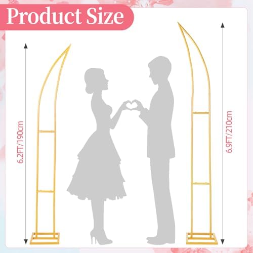 Wedding Flower Arch Stand Kit, 6.9FT & 6.2FT Balloon Moon Arch Backdrop Stand Metal Half Gold for Wedding, alternate view 3