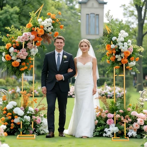 Wedding Flower Arch Stand Kit, 6.9FT & 6.2FT Balloon Moon Arch Backdrop Stand Metal Half Gold for Wedding, alternate view 6