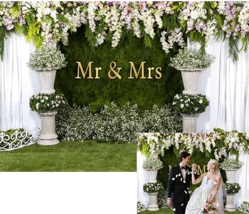 Wedding Flower Backdrop 10x8ft Mr Mrs Engagement Reception Background in 10x8FT in NWH20733