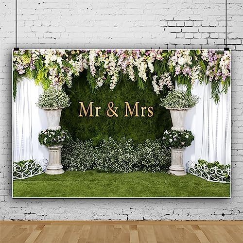 Wedding Flower Backdrop 10x8ft Mr Mrs Engagement Reception Background in 10x8FT in NWH20733, alternate view 2