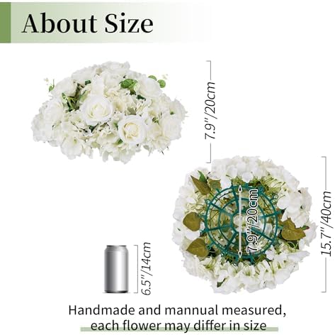 Wedding Flower Ball Centerpieces for Tables, 10 Pcs, White, Large in 19.6"x9.8" in White, alternate view 3