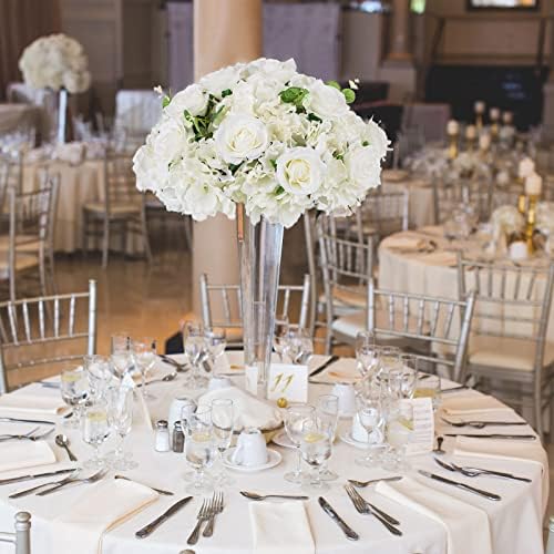 Wedding Flower Ball Centerpieces for Tables, 10 Pcs, White, Large in 19.6"x9.8" in White, alternate view 4