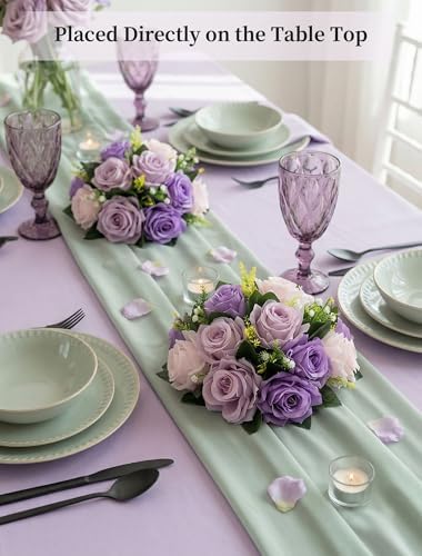 Wedding Flower Centerpieces for Tables: 6 Pcs Pink Purple Roses in 9.8" x 4.7" in Purple & Lilac & Light Pink, alternate view