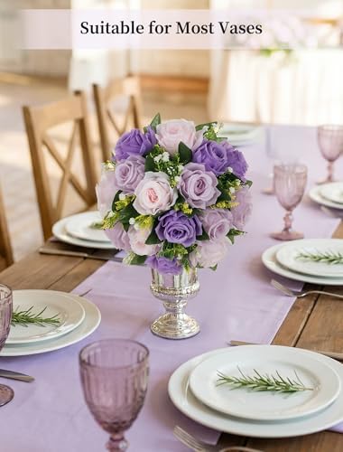 Wedding Flower Centerpieces for Tables: 6 Pcs Pink Purple Roses in 9.8" x 4.7" in Purple & Lilac & Light Pink, alternate view