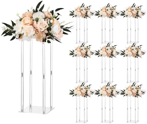 Wedding Flower Stand, 10PCS 19.69-inch Column Flower Stand, Floral Stands with Acrylic Laminate, Cylindrical