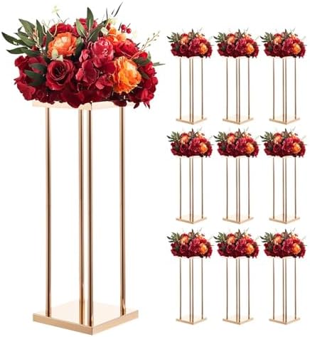 Wedding Flower Stand, 10PCS 23.62-inch Column Flower Stand, Floral Stands with Metal Laminate, Cylindrical Cubic