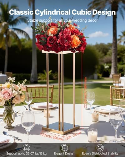 Wedding Flower Stand, 10PCS 23.62-inch Column Flower Stand, Floral Stands with Metal Laminate, Cylindrical Cubic, alternate