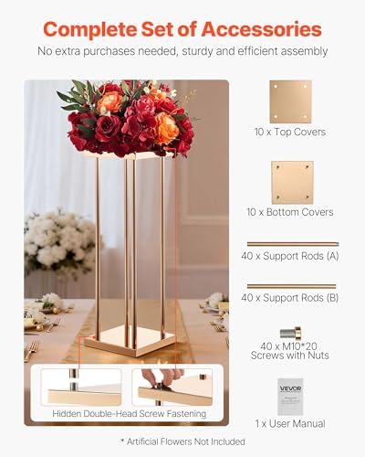 Wedding Flower Stand, 10PCS 23.62-inch Column Flower Stand, Floral Stands with Metal Laminate, Cylindrical Cubic, alternate