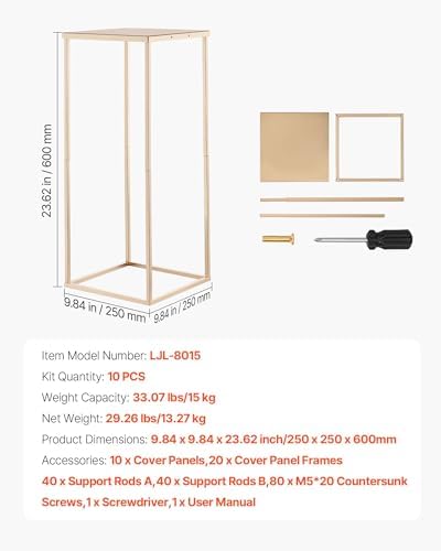 Wedding Flower Stand, 10PCS 23.62-inch Column Flower Stand, Floral Stands with Metal Laminate, Rectangular, alternate view 3