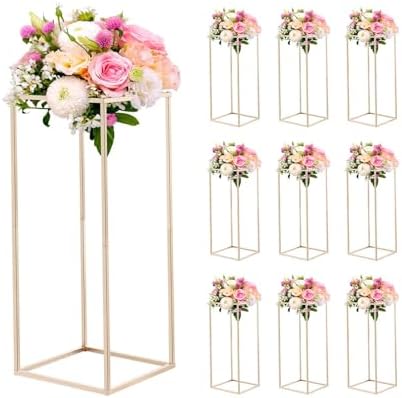Wedding Flower Stand, 10PCS 23.62-inch Column Flower Stand, Floral Stands with Hidden Screw, Rectangular Cubic