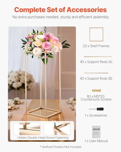 Wedding Flower Stand, 10PCS 23.62-inch Column Flower Stand, Floral Stands with Hidden Screw, Rectangular Cubic, alternate