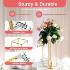 Wedding Flower Stand 10PCS Rectangular Flower Rack with Small Hammer 23.62 inch Tall Gold Metal Flower Holder, alternate view