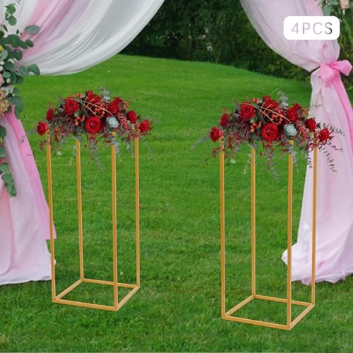 Wedding Flower Stand 4PCS Rectangular Flower Rack Gold Metal Art Geometric Holder Detachable Durable Party, alternate view 2