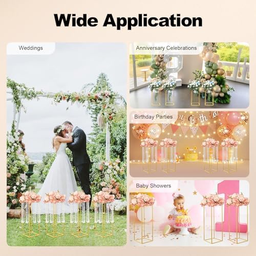 Wedding Flower Stand 4PCS Rectangular Flower Rack Gold Metal Art Geometric Holder Detachable Durable Party, alternate view 7