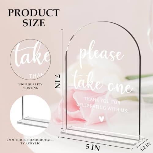 Wedding Sign Decor, Please Take One Sign, 5x7 Inch Arch Acrylic, Wedding Sign for Reception & Event, Bridal, alternate view 3